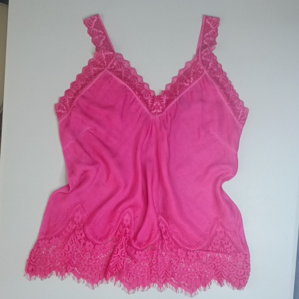 Pink Lace Trim Viscose Boho Chemise Size L Bias Cut